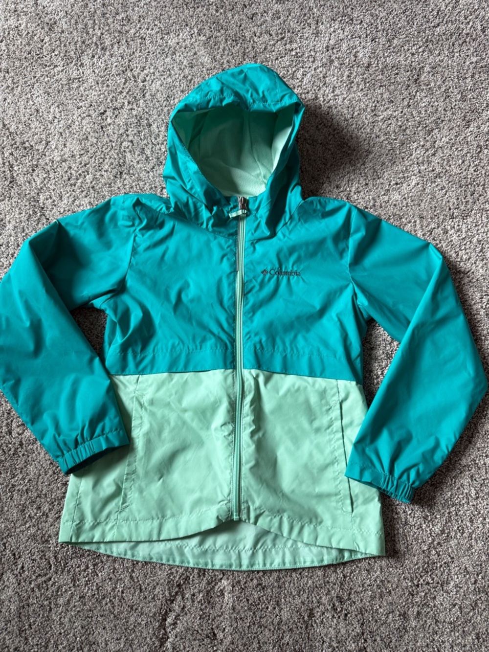 Columbia Girls Teal & Mint Two-Tone Hooded Rain and Wind Jacket